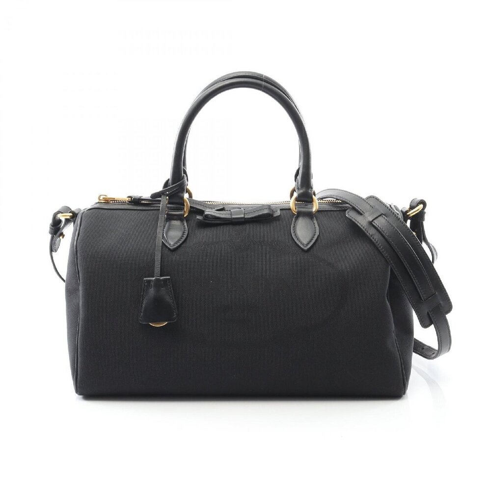 Prada JACQUARD Beige Canvas Handbag Leather